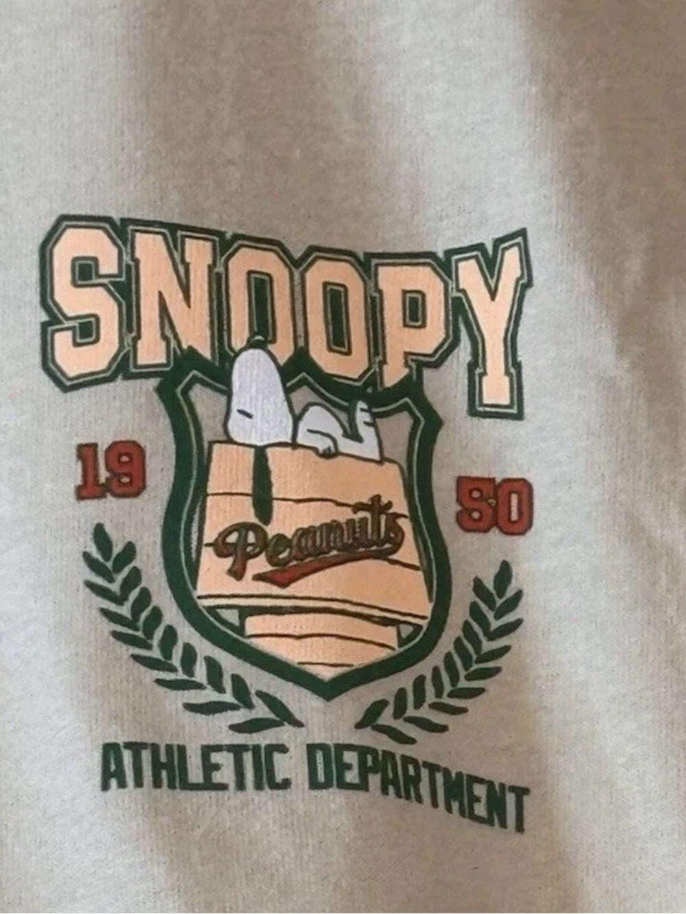 Peanuts Snoopy Athletic Dept Graphic Tee - Cream & Green